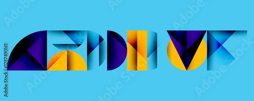 Abstract geometric pattern with intersecting circles and triangles in gradients. The high-contrast composition creates depth and a dynamic, modern aesthetic