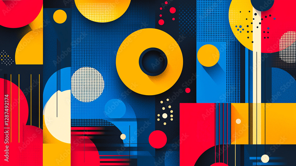 Obraz premium Bold colorful patterns blending geometric elements, visually striking and imaginative abstract design