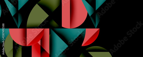 Abstract geometric pattern with intersecting circles and triangles in gradients. The high-contrast composition creates depth and a dynamic, modern aesthetic