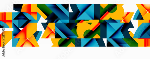 Abstract geometric artwork with interwoven angular and curved shapes, dynamic composition with smooth gradients and bold contrasts