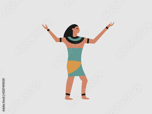 flat vector illustration of a person dancing in an ancient Egyptian style