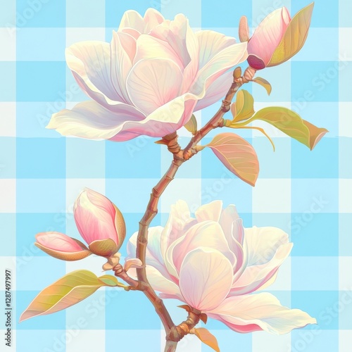 Elegant magnolias in pastel patterns botanical illustration serene environment artistic viewpoint floral concept
