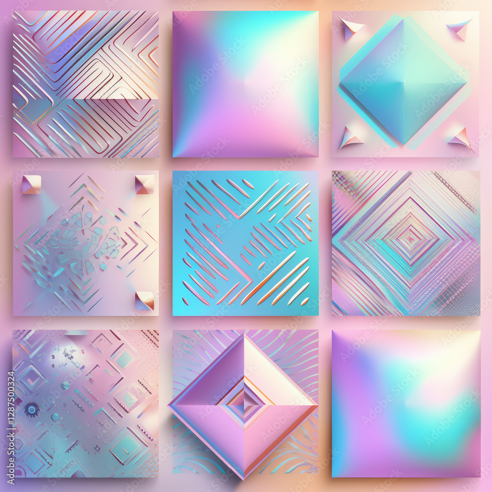 custom made wallpaper toronto digitalA grid of nine abstract backgrounds with geometric shapes and patterns in pastel colors, likely used as design assets. 