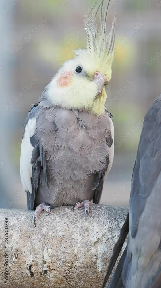 Beautiful cockatiel perched on a branch in a calm setting Beautiful cockatiel perched on a branch in a calm setting