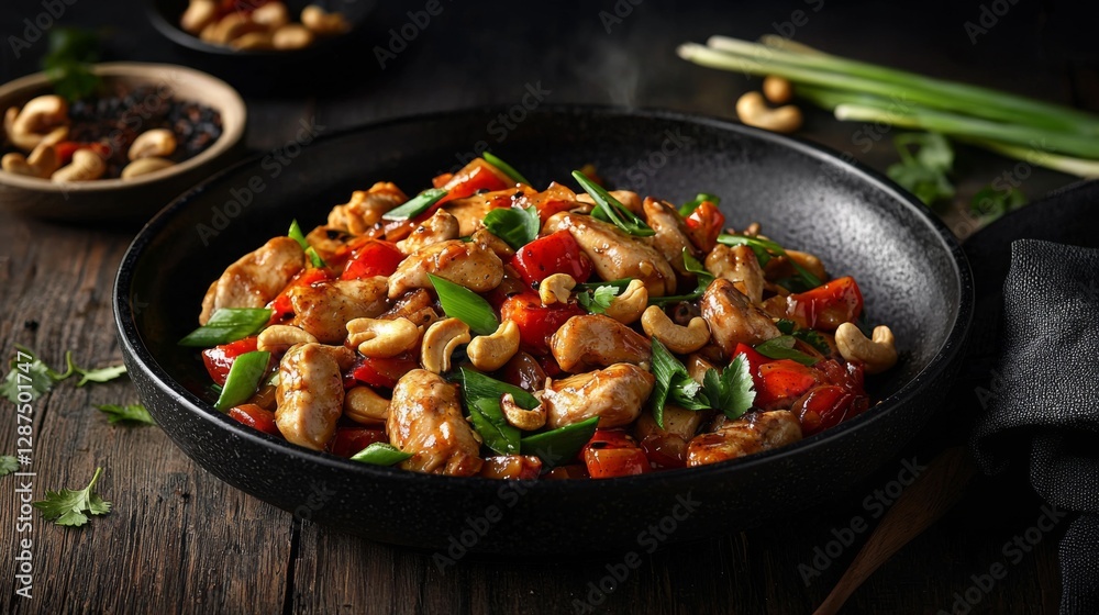 Savory stir-fried chicken with cashew nuts and fresh green onions, no background, detailed shot --chaos 20 --ar 16:9 --quality 2 --v 6.1 Job ID: e5ce7409-c4a9-427c-a13d-0a6a2b1ce34f Savory stir-fried chicken with cashew nuts and fresh green onions, no background, detailed shot --chaos 20 --ar 16:9 --quality 2 --v 6.1 Job ID: e5ce7409-c4a9-427c-a13d-0a6a2b1ce34f