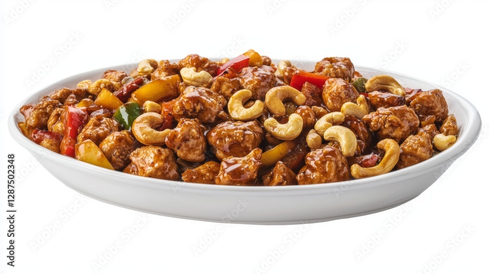 Stir-fried chicken with cashew nuts, bell peppers, and savory sauce, isolated on white, close-up view --chaos 20 --ar 16:9 --quality 2 --v 6.1 Job ID: d34623c5-d0b6-4dd1-ae21-8755ebd9a777 Stir-fried chicken with cashew nuts, bell peppers, and savory sauce, isolated on white, close-up view --chaos 20 --ar 16:9 --quality 2 --v 6.1 Job ID: d34623c5-d0b6-4dd1-ae21-8755ebd9a777