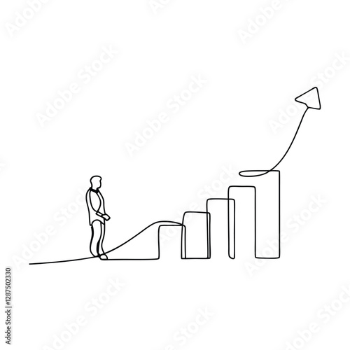 Continuous Line Drawing Businessman Ascending Growth Chart Success