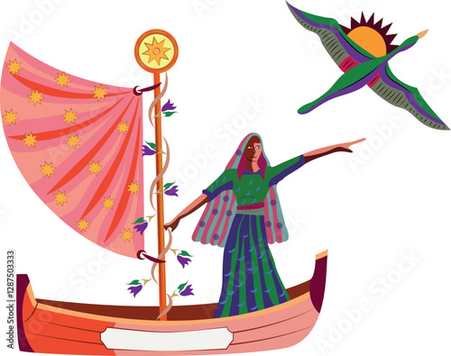 Sailboat in the sea, summer adventure, active vacation. Seagoing vessel, marine ship or nautical caravel. water transport in the ocean for sailor