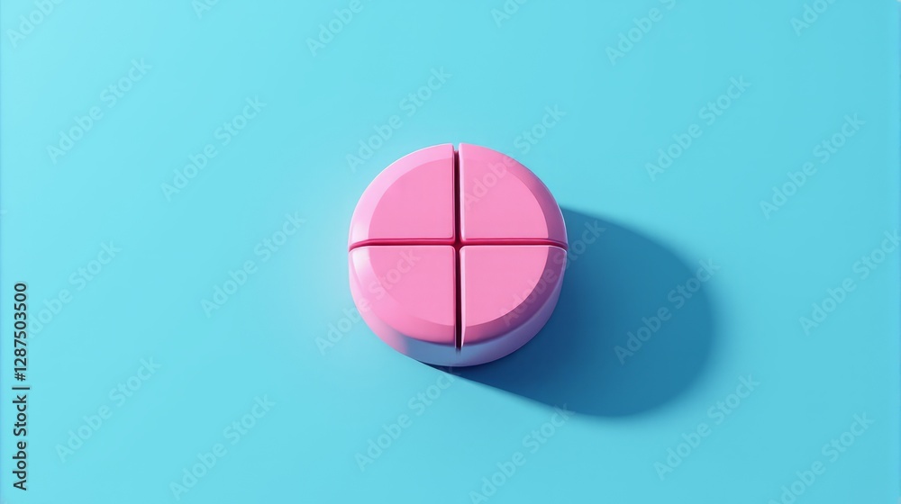 A single pink pill, placed on a solid blue background. A single pink pill, placed on a solid blue background.