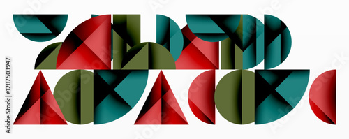 Abstract geometric pattern with intersecting circles and triangles in gradients. The high-contrast composition creates depth and a dynamic, modern aesthetic