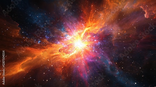 A massive interstellar explosion ignites a nebula, sending rippling waves of cosmic light