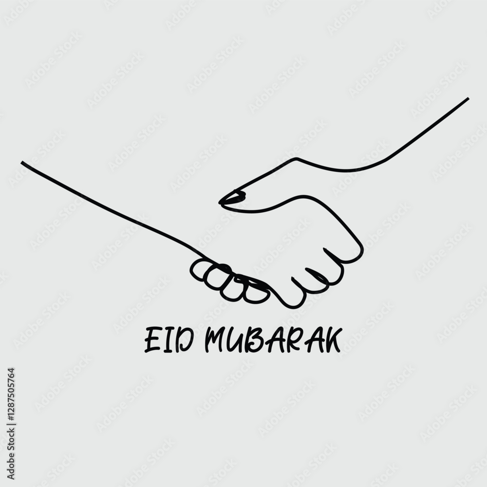 Eid Mubarak, Line art and continuous line, hand shake, vector
Eid Mubarak, Line art and continuous line, hand shake, vector