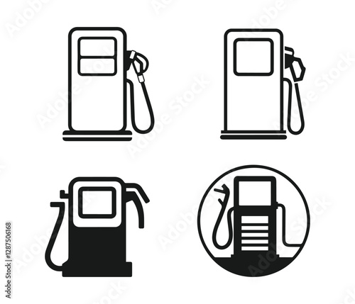 Simple Black and White Gas Pump Icons for Various Fueling Scenarios