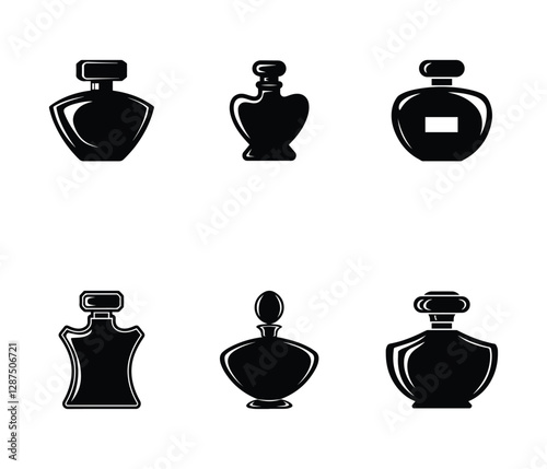 Black Silhouette Perfume Bottles Showcase Elegance and Style. perfume logo. perfume icon.