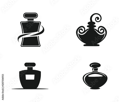 Black Silhouette Perfume Bottles Showcase Elegance and Style. perfume logo. perfume icon.