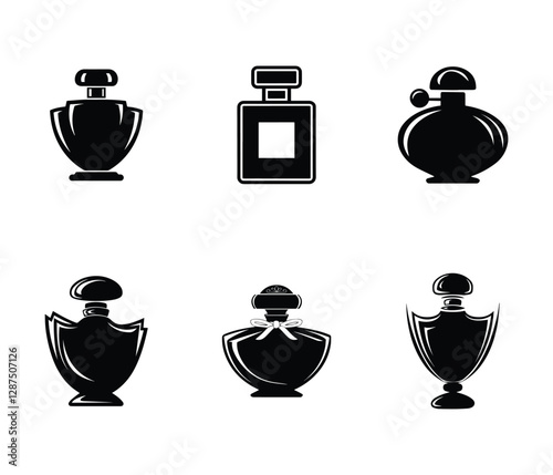 Black Silhouette Perfume Bottles Showcase Elegance and Style. perfume logo. perfume icon.