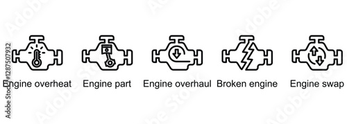 Check Engine Car banner web icon vector illustration of engine overheat, engine part, engine overhaul, broken engine, engine swap