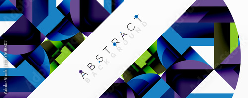 Abstract geometric artwork with interwoven angular and curved shapes, dynamic composition with smooth gradients and bold contrasts