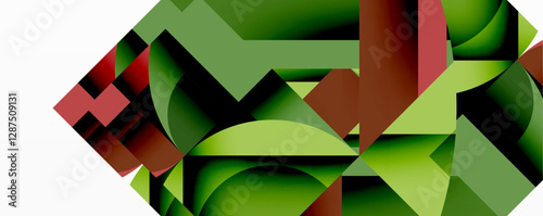 Abstract geometric artwork with interwoven angular and curved shapes, dynamic composition with smooth gradients and bold contrasts
