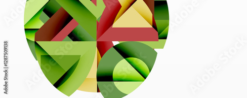 Abstract geometric artwork with interwoven angular and curved shapes, dynamic composition with smooth gradients and bold contrasts