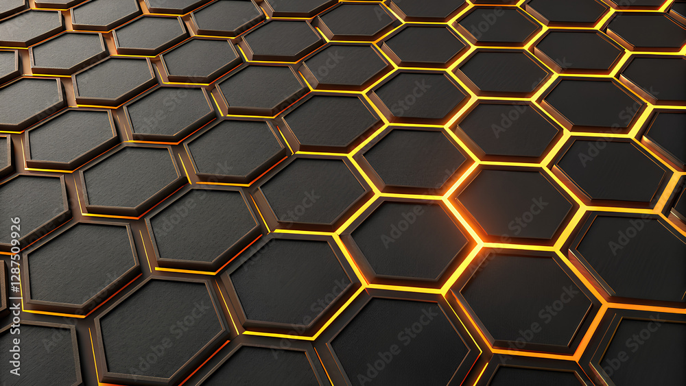 Dark Hexagonal Honeycomb Glow abstract background Dark Hexagonal Honeycomb Glow abstract background