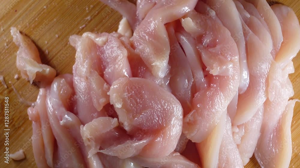 Preparing and slicing chicken breast for home cooking Preparing and slicing chicken breast for home cooking