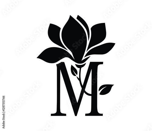 Elegant Black and White Magnolia Silhouette