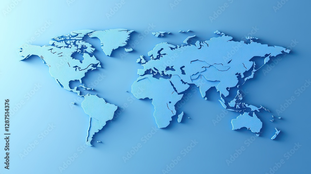 3D textured world map in light blue. Ideal for global concepts, travel, or geography projects. 3D textured world map in light blue. Ideal for global concepts, travel, or geography projects.