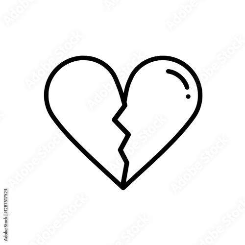Cracked Heart Illustration: A minimalist outline of a heart, bisected by a jagged crack, symbolizes heartbreak, loss, or the end of a relationship.