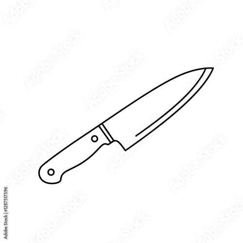 Kitchen Knife Icon: A simple, line art illustration of a sharp kitchen knife, suggesting culinary tools and the art of cooking.