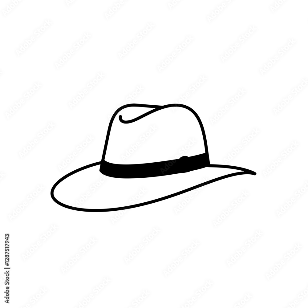 Stylish Fedora: A simple, elegant line drawing of a classic fedora hat, evoking a sense of timeless style and sophistication.