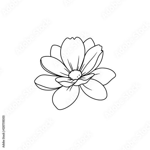 Floral Outline: A delicate line drawing of a blooming flower, showcasing the intricate details of its petals and center. Capturing the beauty of nature in a minimalist and elegant way.