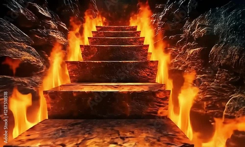 Road to Hell: Inferno Flame Stairway with Copy Space