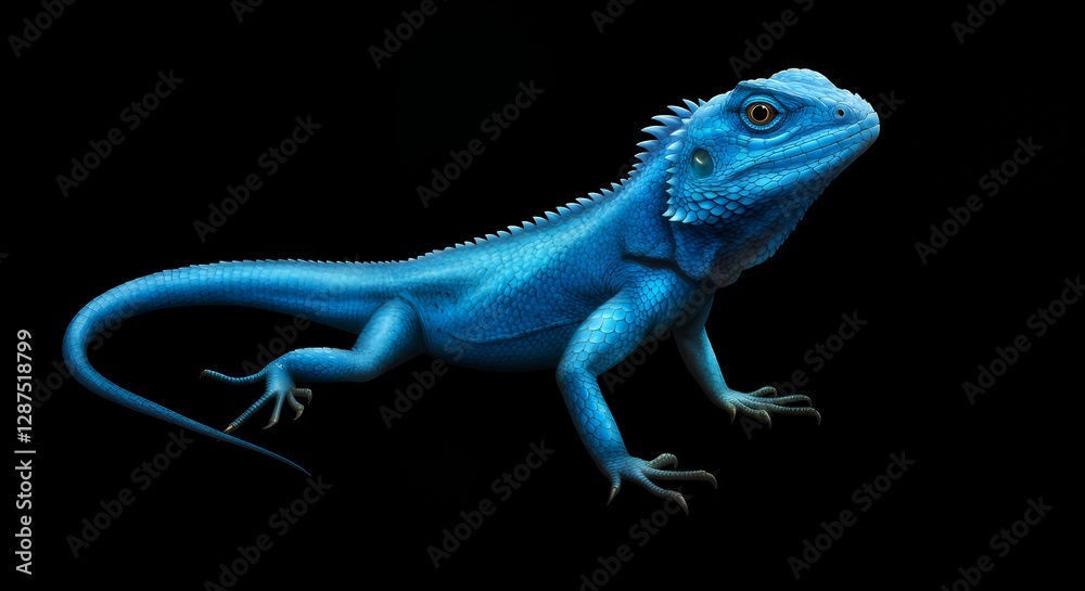 Fototapeta premium Captivating Blue Lizard Portrait Against Black Background Exotic Reptile