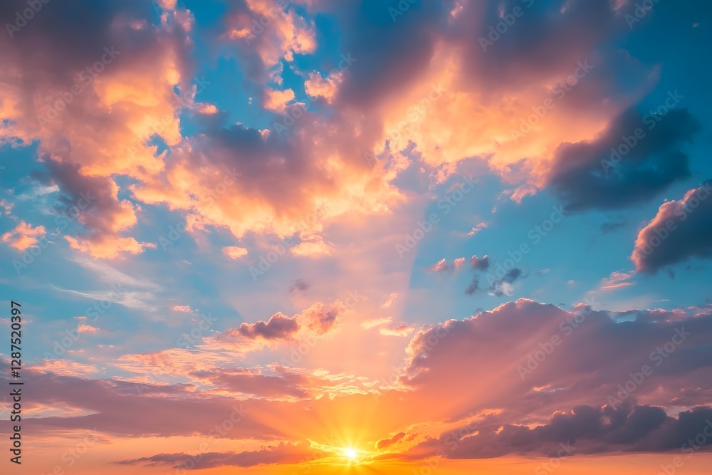 Naklejka premium Vibrant Sunset Sky with Clouds