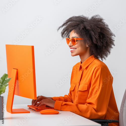 She is wearing sunglasses and smiling, giving the impression that she is happy