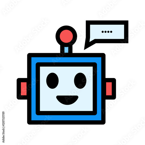 A pixel-perfect vector icon of an AI chatbot with a friendly, smiling face and a speech bubble, symbolizing virtual assistants, artificial intelligence, and automated communication