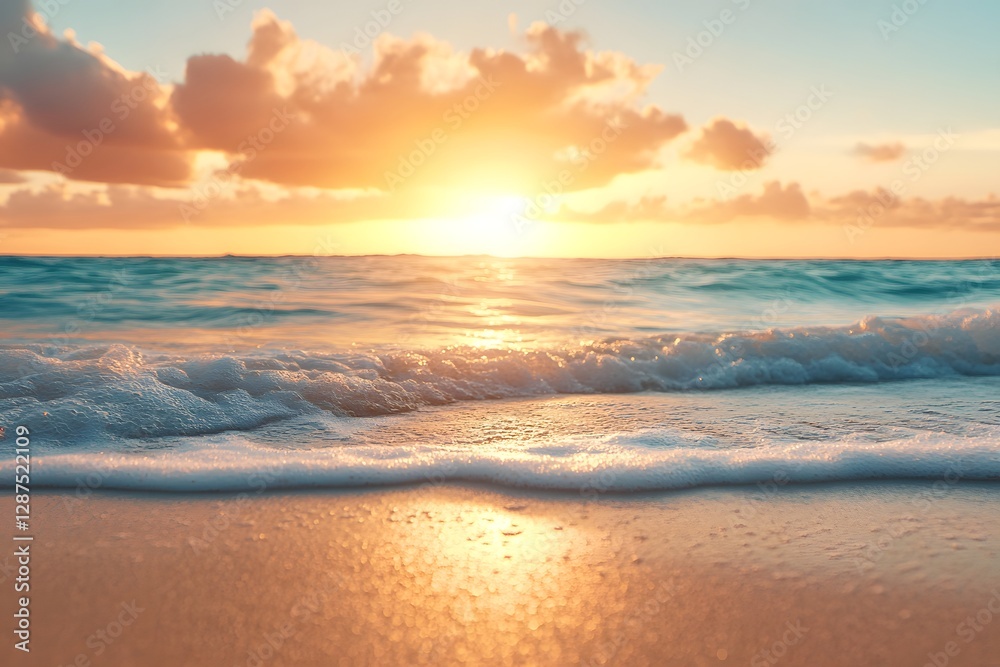 Ocean waves at sunset, beach scene Ocean waves at sunset, beach scene