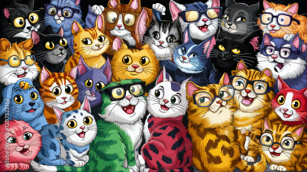 Cute and colorful cartoon cats seamless pattern background. Cute and colorful cartoon cats seamless pattern background.