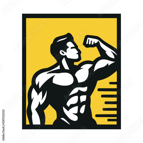 Powerful Bodybuilder Silhouette Against a Yellow Background