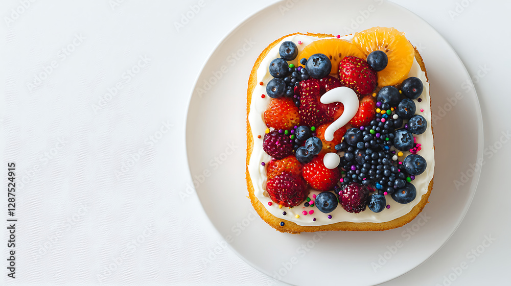 Square Fruit Cake with Question Mark Decoration Square Fruit Cake with Question Mark Decoration