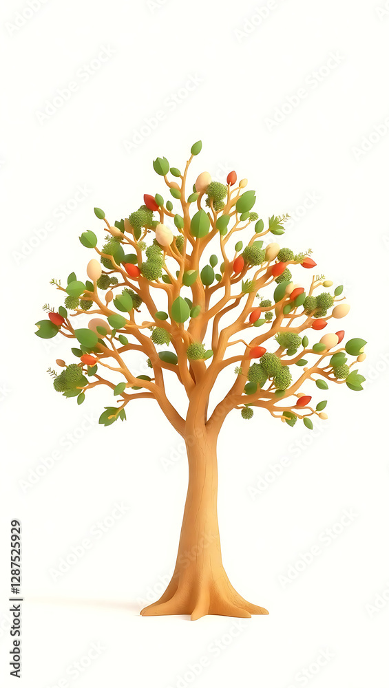 Fototapeta premium Vibrant Green 3D Illustration of Fruit Tree in Lush Botanical Landscape - Perfect for Home Decor and Nature Enthusiasts Seeking Freshness and Organic Scenery