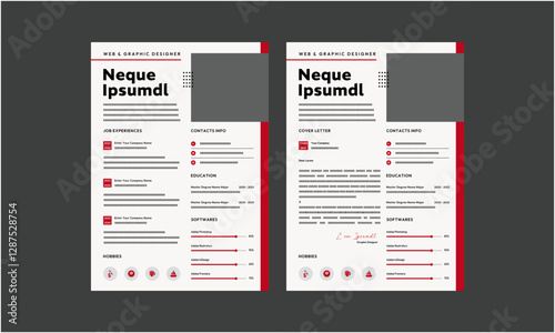 Resume CV. Minimalist resume and cover letter layout design. Professional resume cv template. Vector illustration
