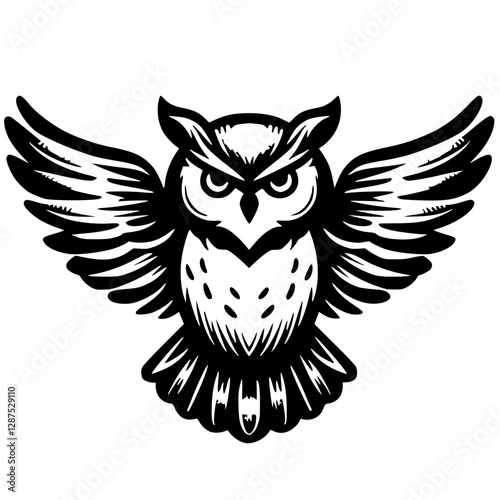 Silhouette of an owl flapping its wings