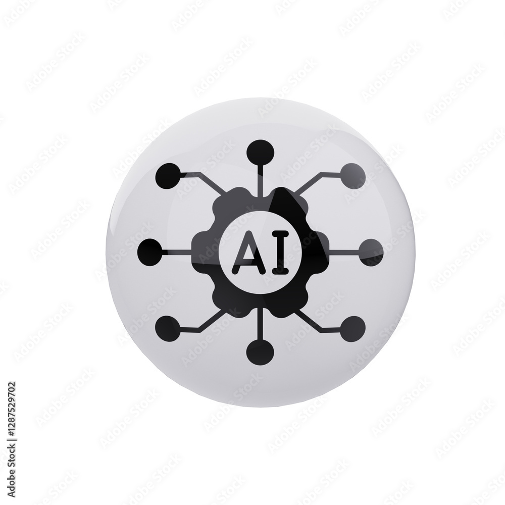 Artificial intelligence icon on glossy button, 3d render in transparent Artificial intelligence icon on glossy button, 3d render in transparent
