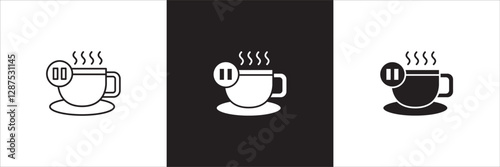 Coffee break icon set. Coffee cup icon collection. Icon set contain symbol of coffee time, rest hours, lunchtime, eat, cafe, watch, addict, hourglass, routine. Vector stock illustration.