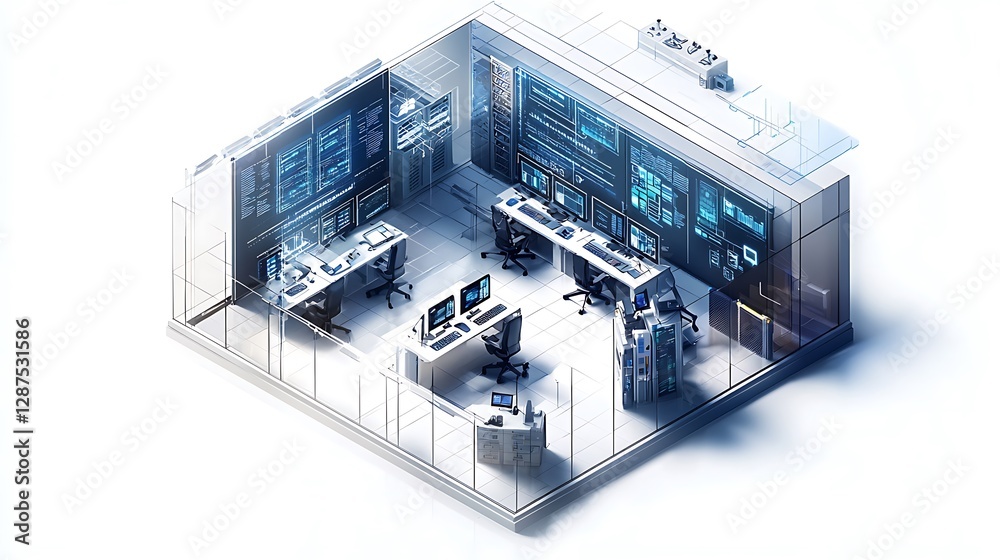 Modern Control Room with High-Tech Monitors and Sleek Design for Operational Efficiency Modern Control Room with High-Tech Monitors and Sleek Design for Operational Efficiency