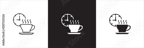 Coffee break icon set. Coffee cup icon collection. Icon set contain symbol of coffee time, rest hours, lunchtime, eat, cafe, watch, addict, hourglass, routine. Vector stock illustration.