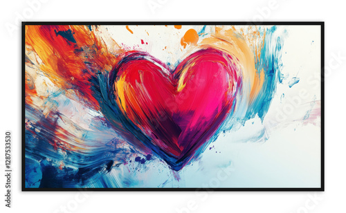 Vibrant abstract heart painting with brushstrokes