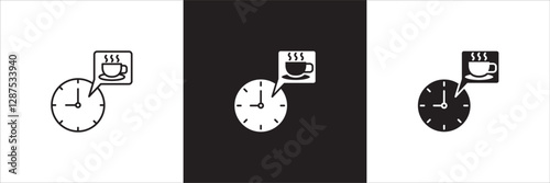 Coffee break icon set. Coffee cup icon collection. Icon set contain symbol of coffee time, rest hours, lunchtime, eat, cafe, watch, addict, hourglass, routine. Vector stock illustration.